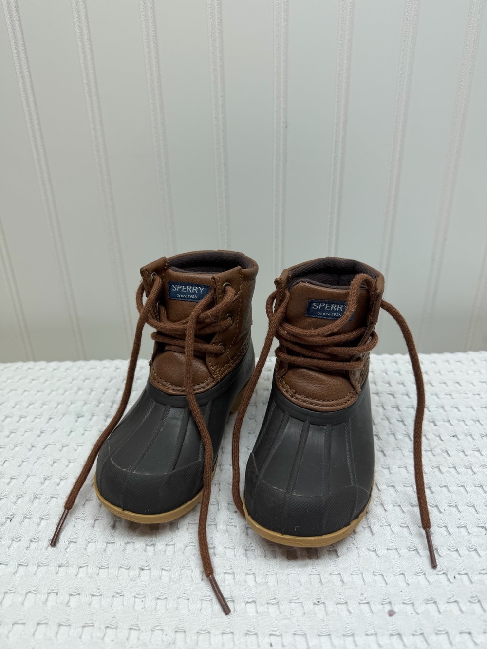 Sperry Kids Brown Leather and Black Rubber Duck Boots